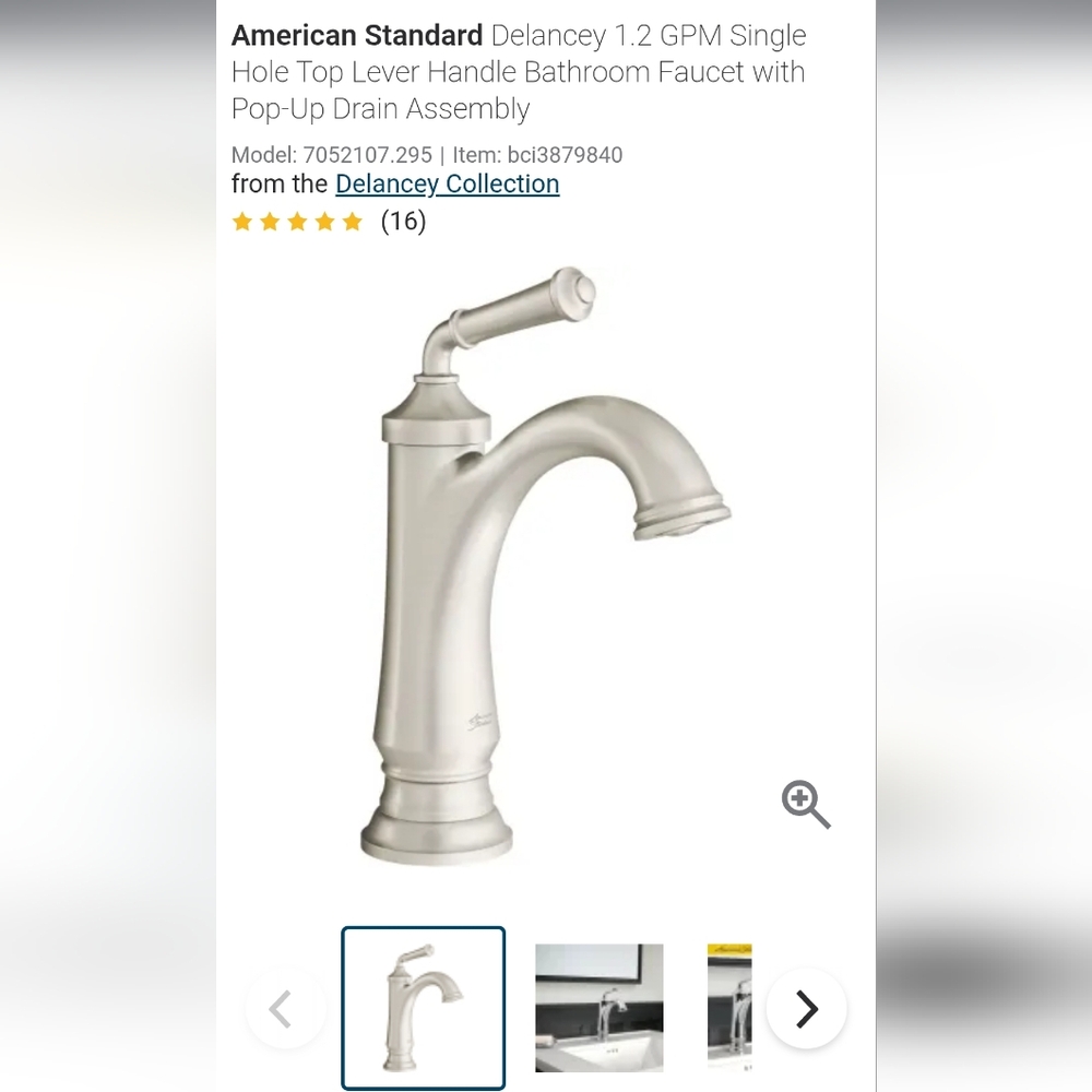 New American Standard Delancey Single Hole Top Lever Handle Bathroom Faucet
